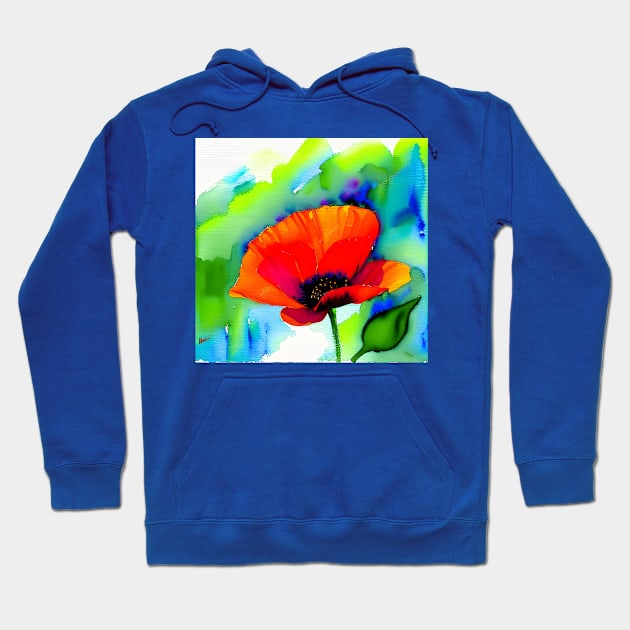 Colorful Digital Watercolor of Red Poppies (MD23Mrl011) Hoodie by Maikell Designs